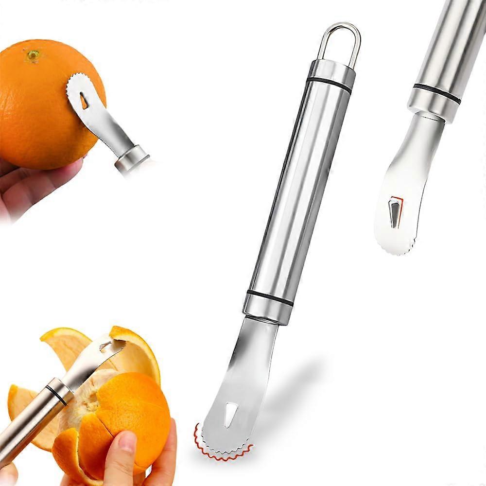 Stainless Steel Orange Peeler Tool with Long Handle, Triangular Zigzag Blade for Citrus and Lemon Peeling Kitchen Gadget