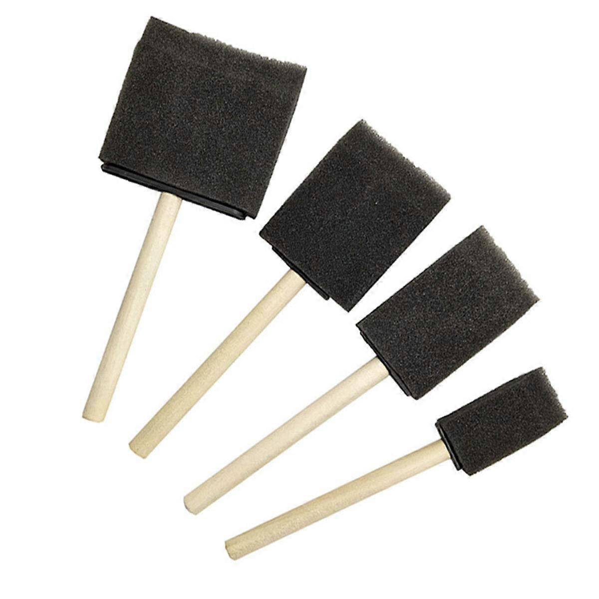 Foam Sponge Paint Brushes With Wooden Handle, Assorted Sizes, For Acrylic, Paint, Varnish, Arts And Crafts