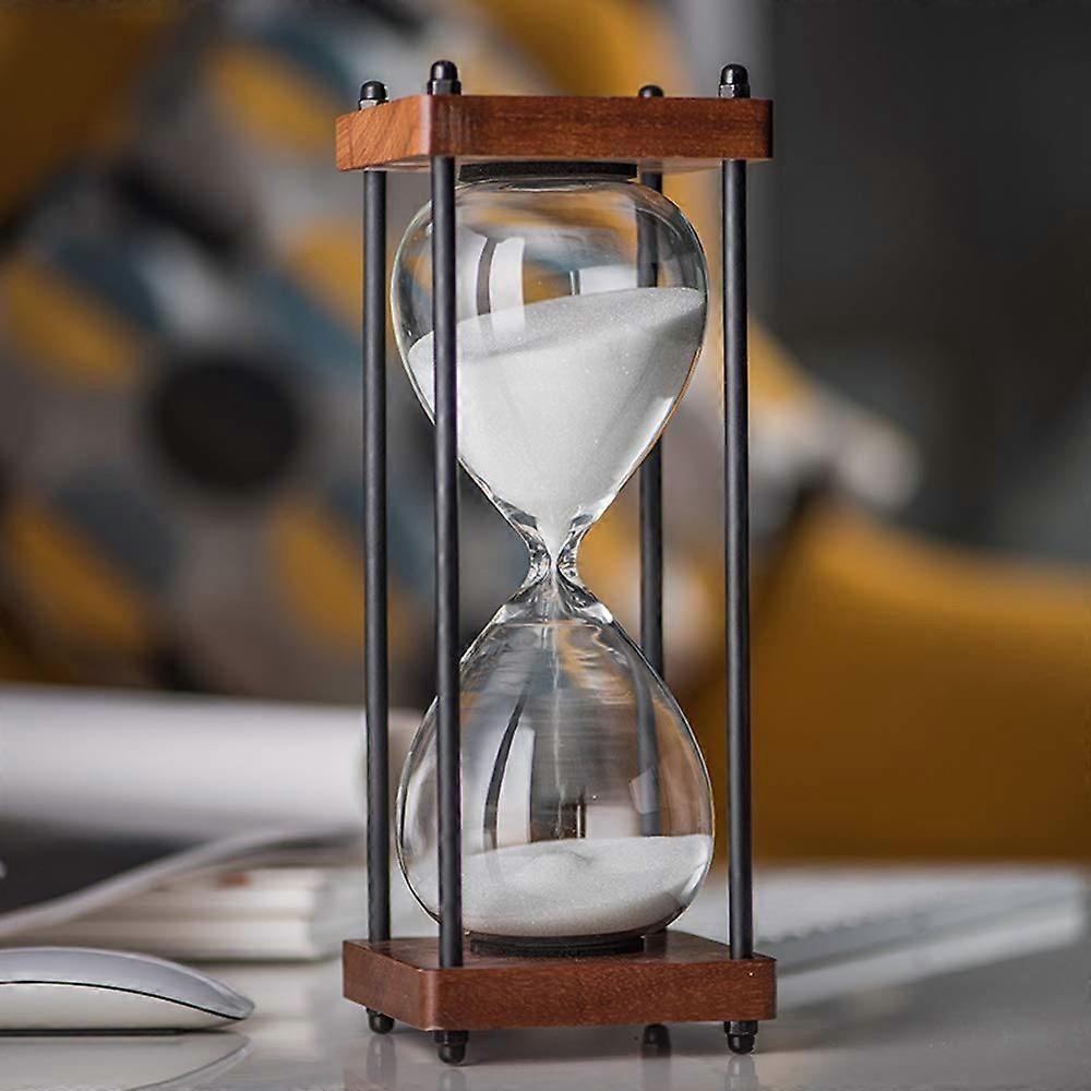 Large Wooden Hourglass Timer - 60 Minute Decorative Sand Timer in White - Classic Home Office Decor