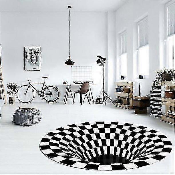 3D Bereich Teppich Fußmatte Runde Teppich Visuelle Illusion Shaggy Teppich Schwarz Weiß Plaid