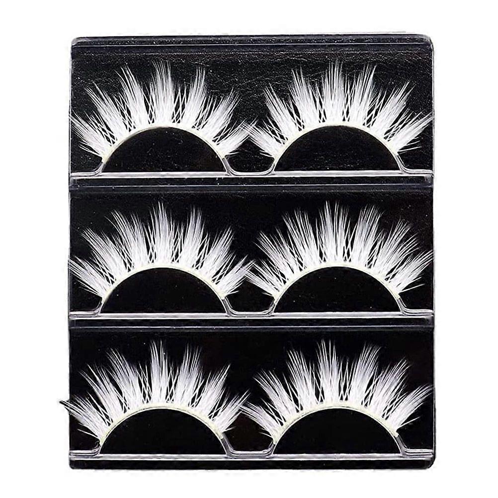 3 Pairs White False Eyelashes for Cosplay and Party Use