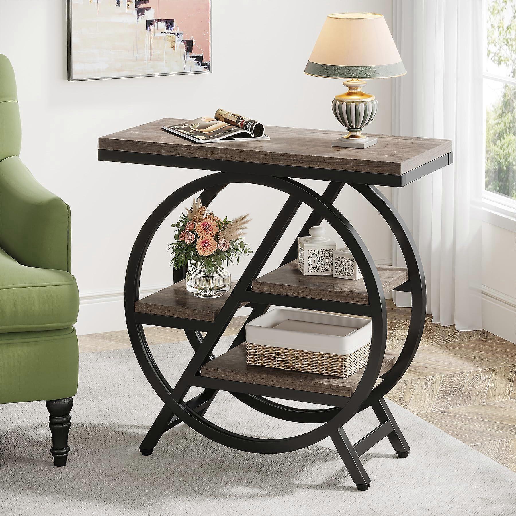 End Table for Living Room, 3Tier Narrow Table Side with Storage, Wood Sofa Side Table