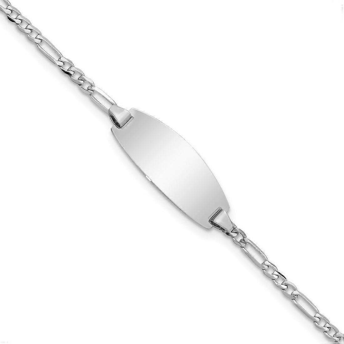 7.5mm 14k Solid White Gold Oval ID Figaro Bracelet Identification-Bracelet - Length: 5.5 to 7