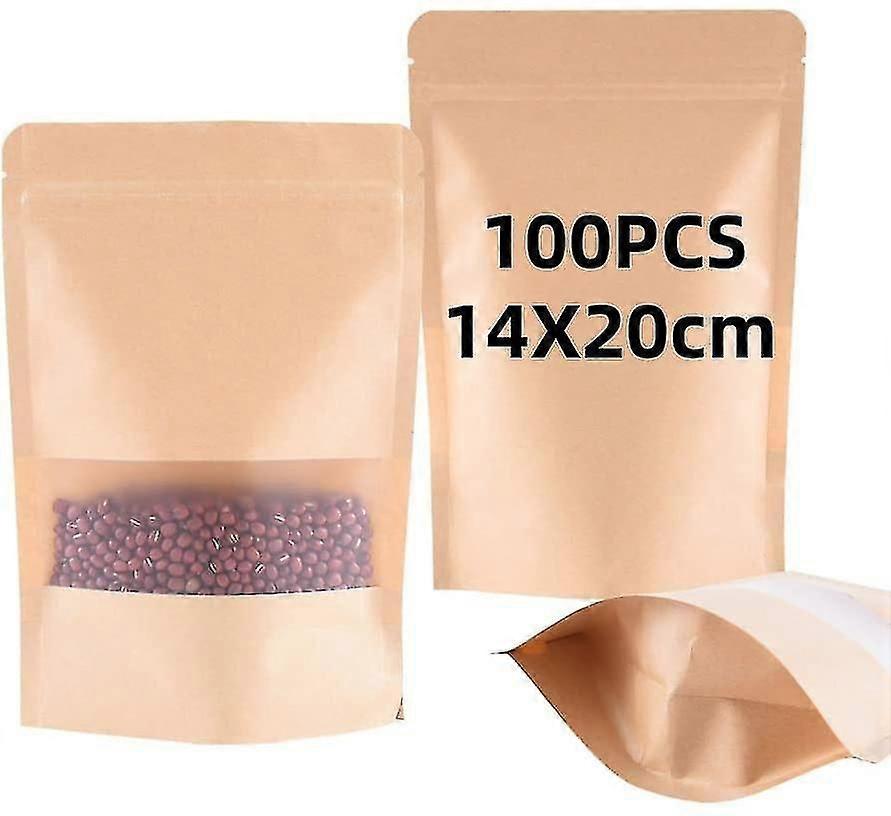 100pcs حقيبة كرافت مع نافذة إعادة ختم الحقيبة للماء والرطوبة واقية