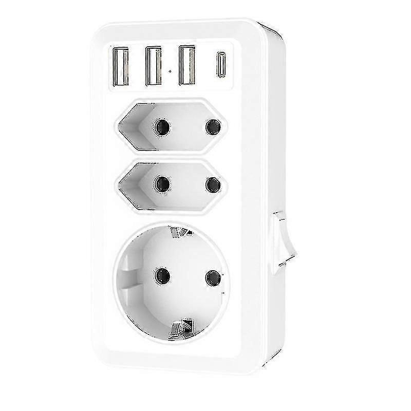Usb Socket, 7-in-1 Multiple Socket With 3 Usb And 1 Type-c Port, 3-way Power Strip Socket Adapter With Usb Charger (2 Euro Sockets And 1 Schuko Socket