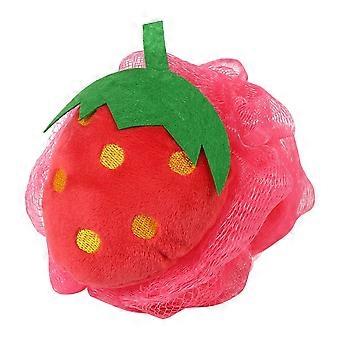 Colorful Fruit Shape Mesh Brush Shower Ball Exfoliating Body Cleansing Scrub Sponge #Strawberry