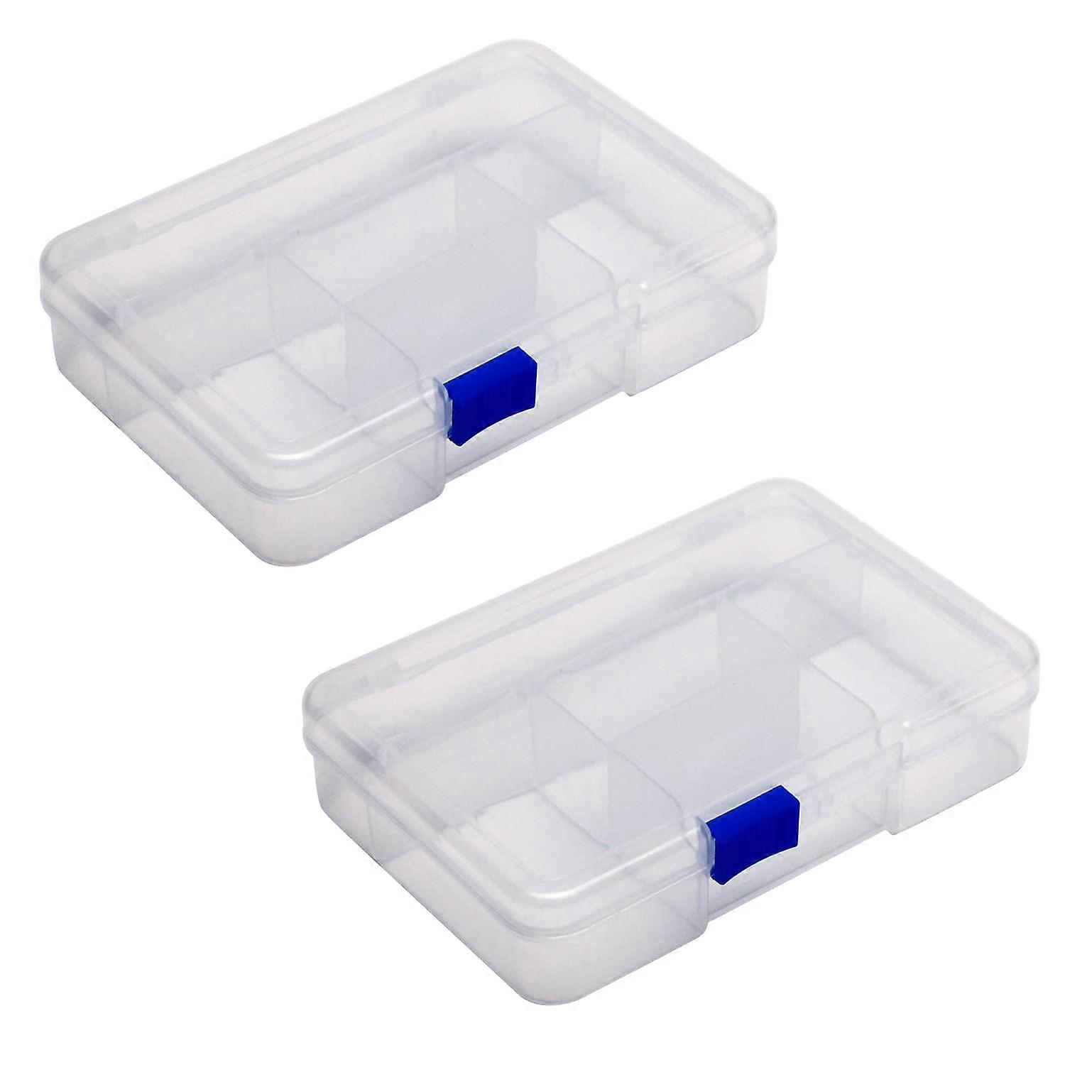 2Pcs Small Storage Box,145x 100 x 32mm PP Clear Fixed 5 Grids Electronic Containers