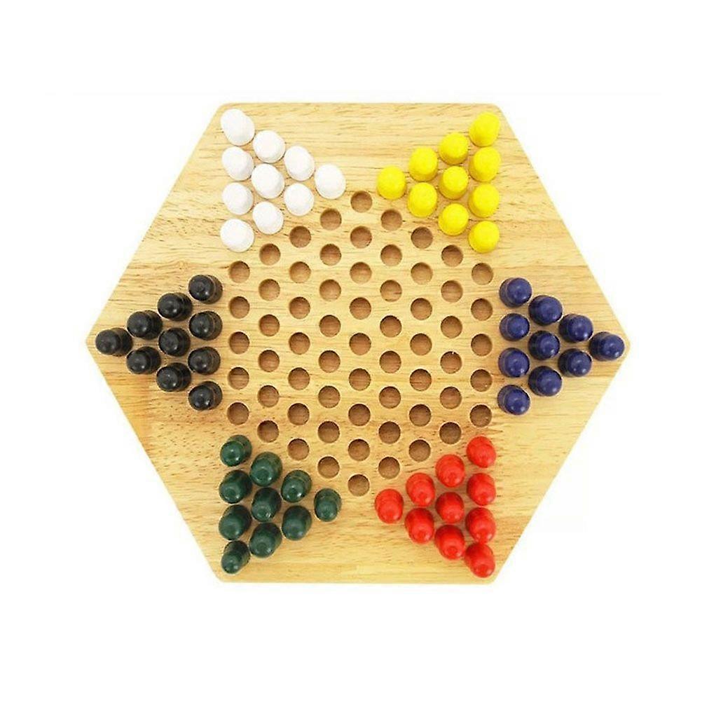 1 Box of Classical Wooden Chinese Hexagon Checkers Board Game Toy for Students Children