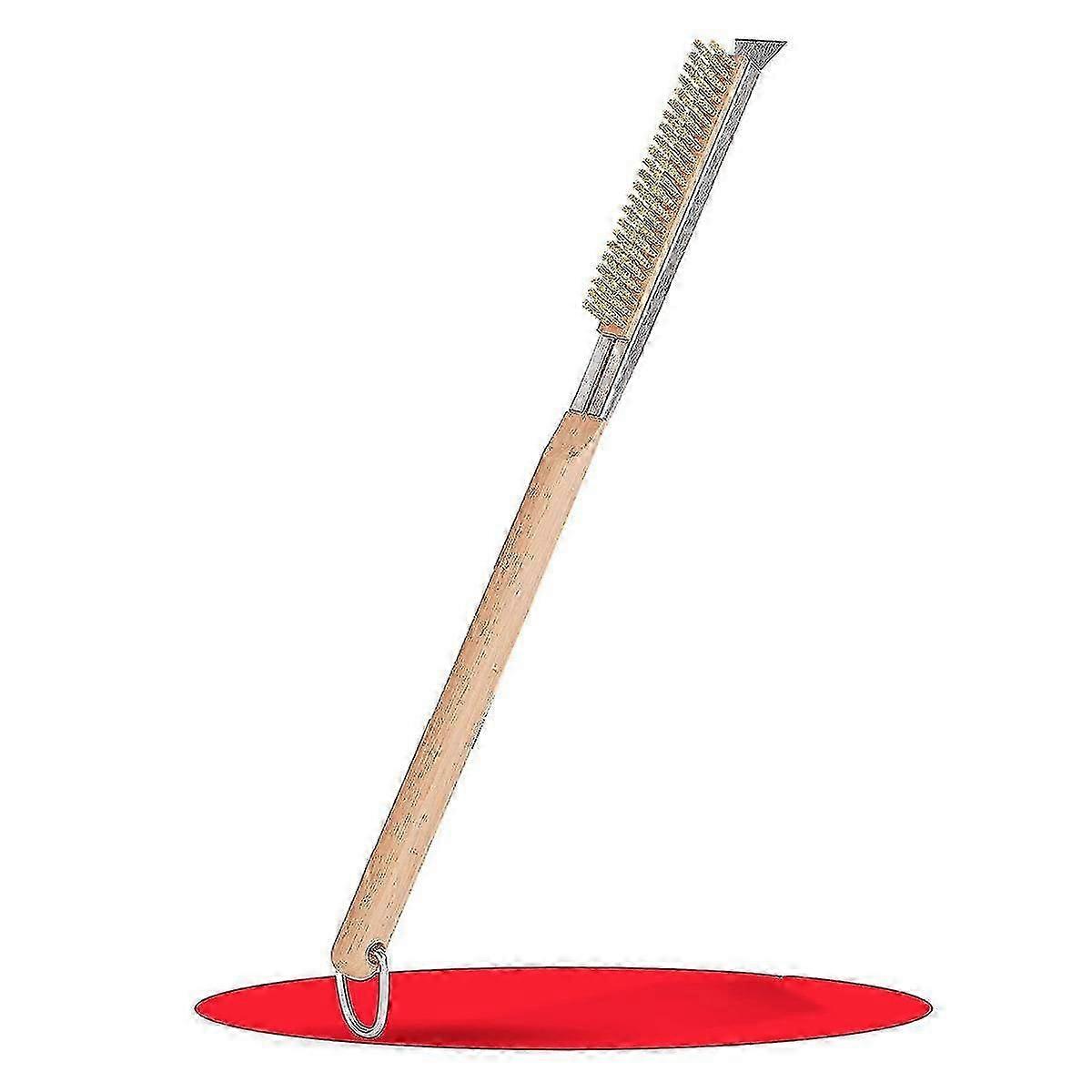 Pizza Oven & Stone Brush with Scraper 21In - Clean Stone Between Every Bake - Long, Wooden Handle - Robust & Easy to Use c