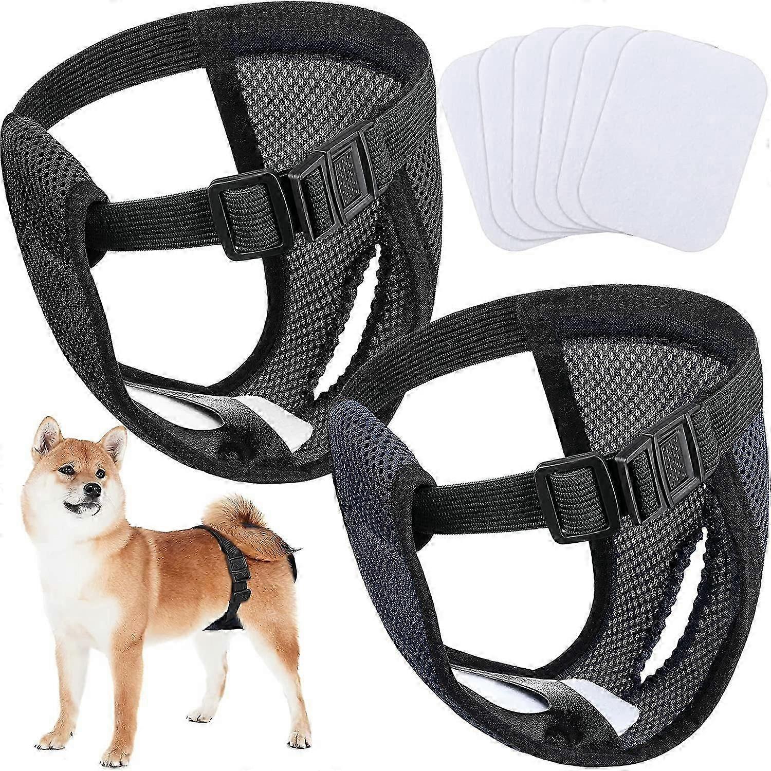 2 Packs Washable Female Dog Diapers Protective Pants with 6 Sanitary Napkins Menstrual Panties Heats Monthly Bleeding, Black and Blue (L)