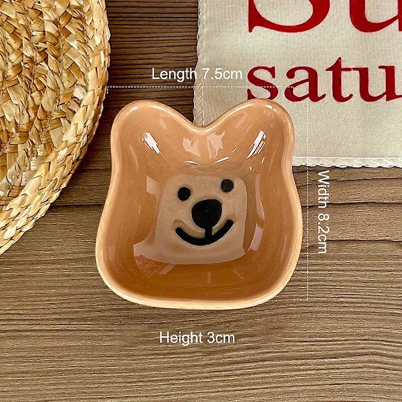 Adorable Ceramic Sauce Dish With Cute Dog & Bear Design - Single/Double Compartment Dip Bowl For Condiments, Snacks, Sushi, Soy