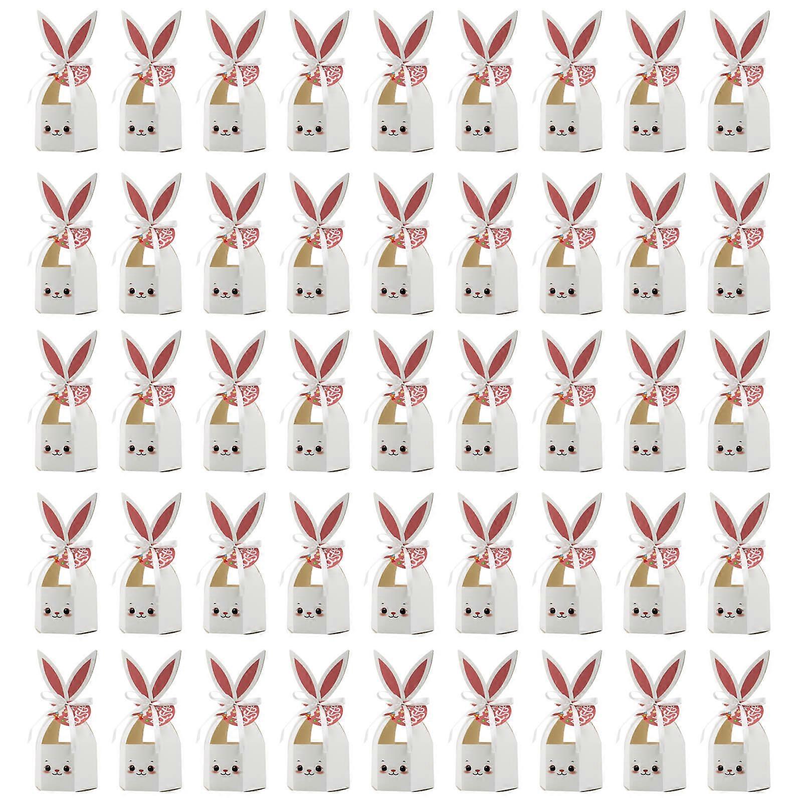 Pack of 50 Lovely Rabbit Ears Paper Boxes with Ribbon Unique Candy Case for Easters Goodie Bags and Spring Party Treats