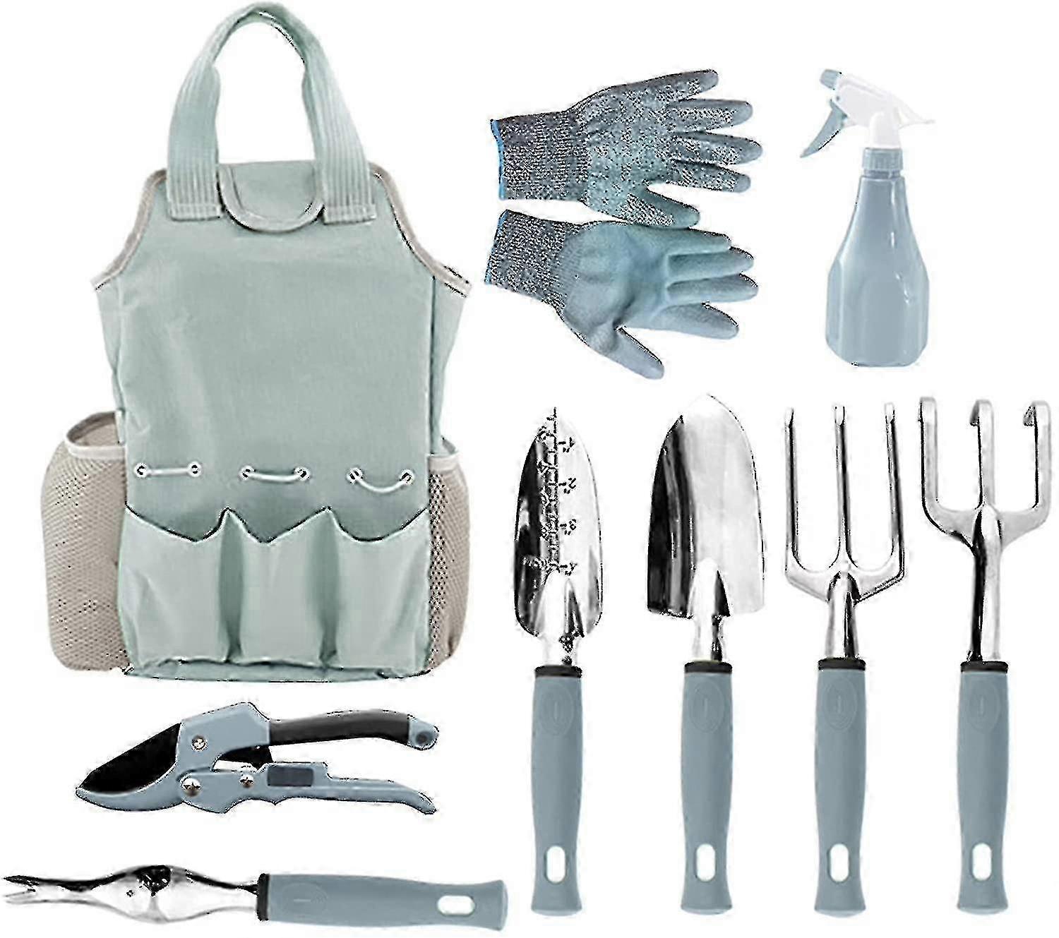 9 Pieces Multifunction Garden Hand Tool Set Gardening Combination Kit With Fork Shovel Spade Watering Kettle-1
