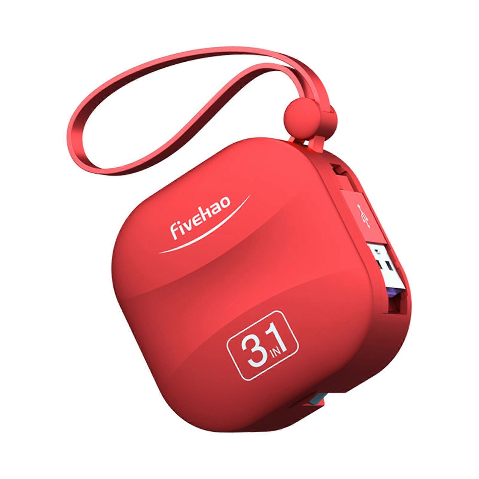 3 in 1 Charging Cable Cord Retractable Cord Multiple USB Cable Faster Charger with Mobile Phone Holder Makeup Mirror  red