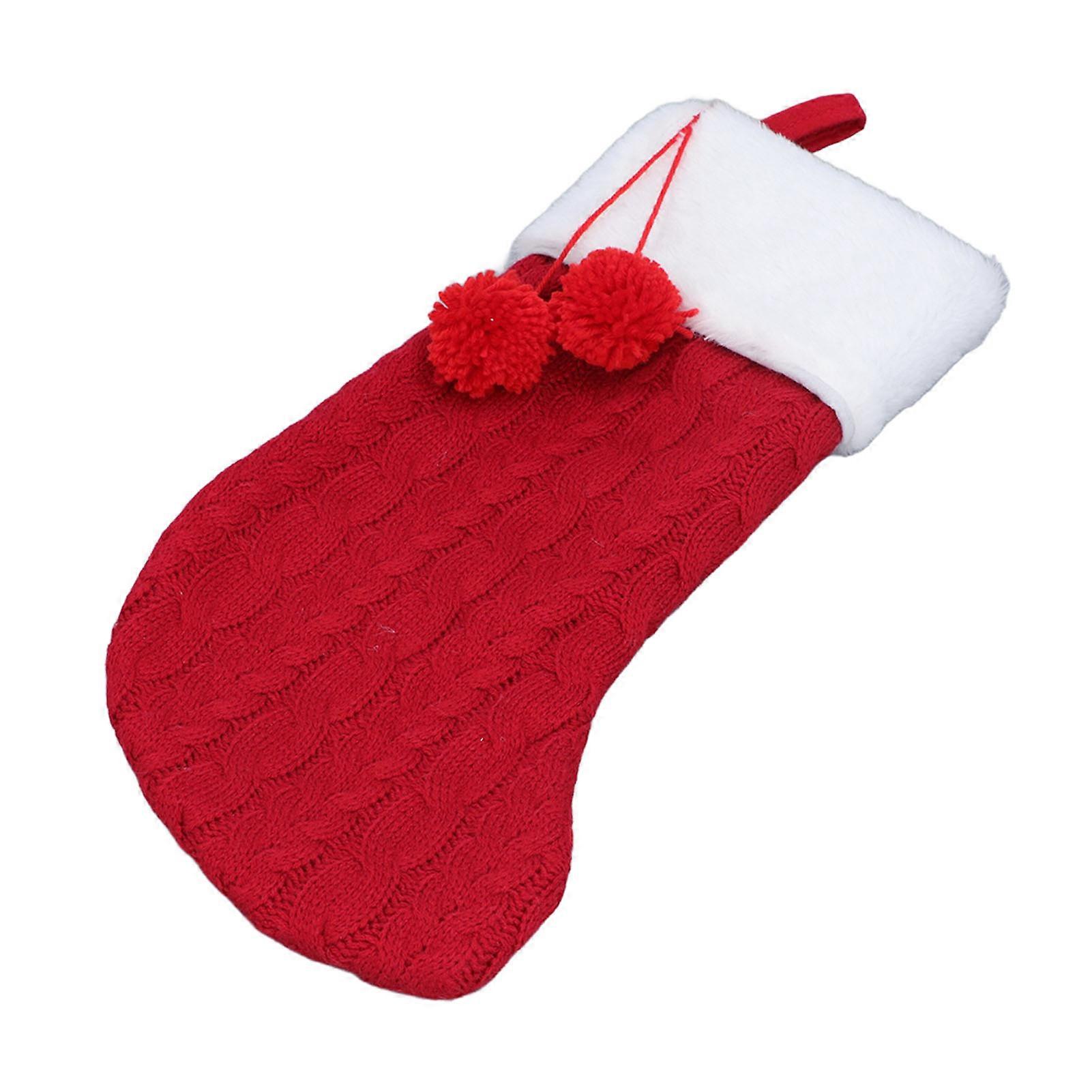 Xmas Stocking Large Capacity Multifunctional Knitted Holiday Party Hanging Stocking for Decoration Red 