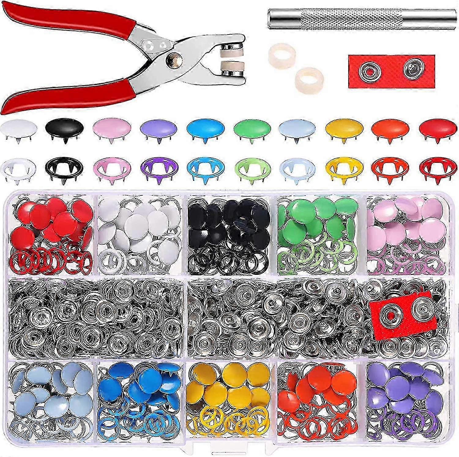 200pcs Snap Buttons Set - 10 Colors with Pliers for DIY Sewing