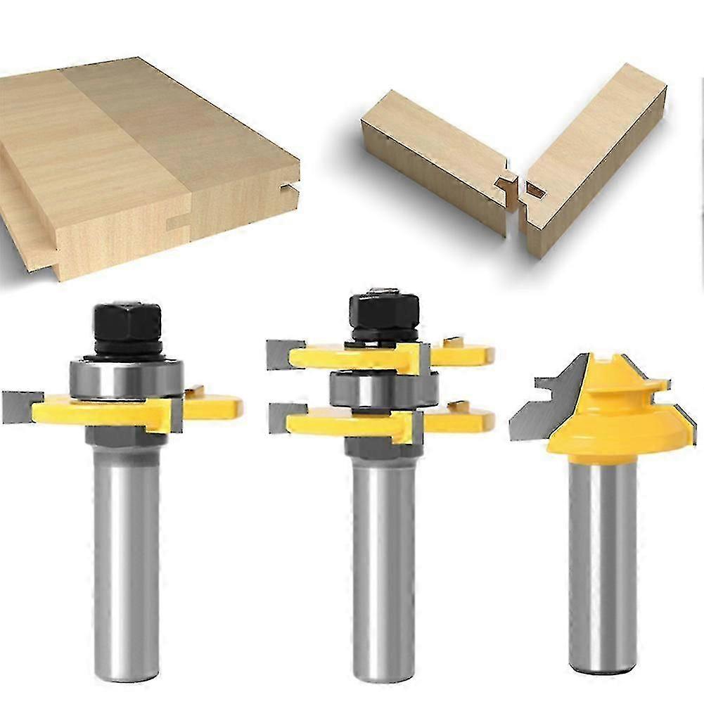 3Pc 12mm 1/2" Tongue & Groove Router Bit Set with 45° Lock Miter Bit