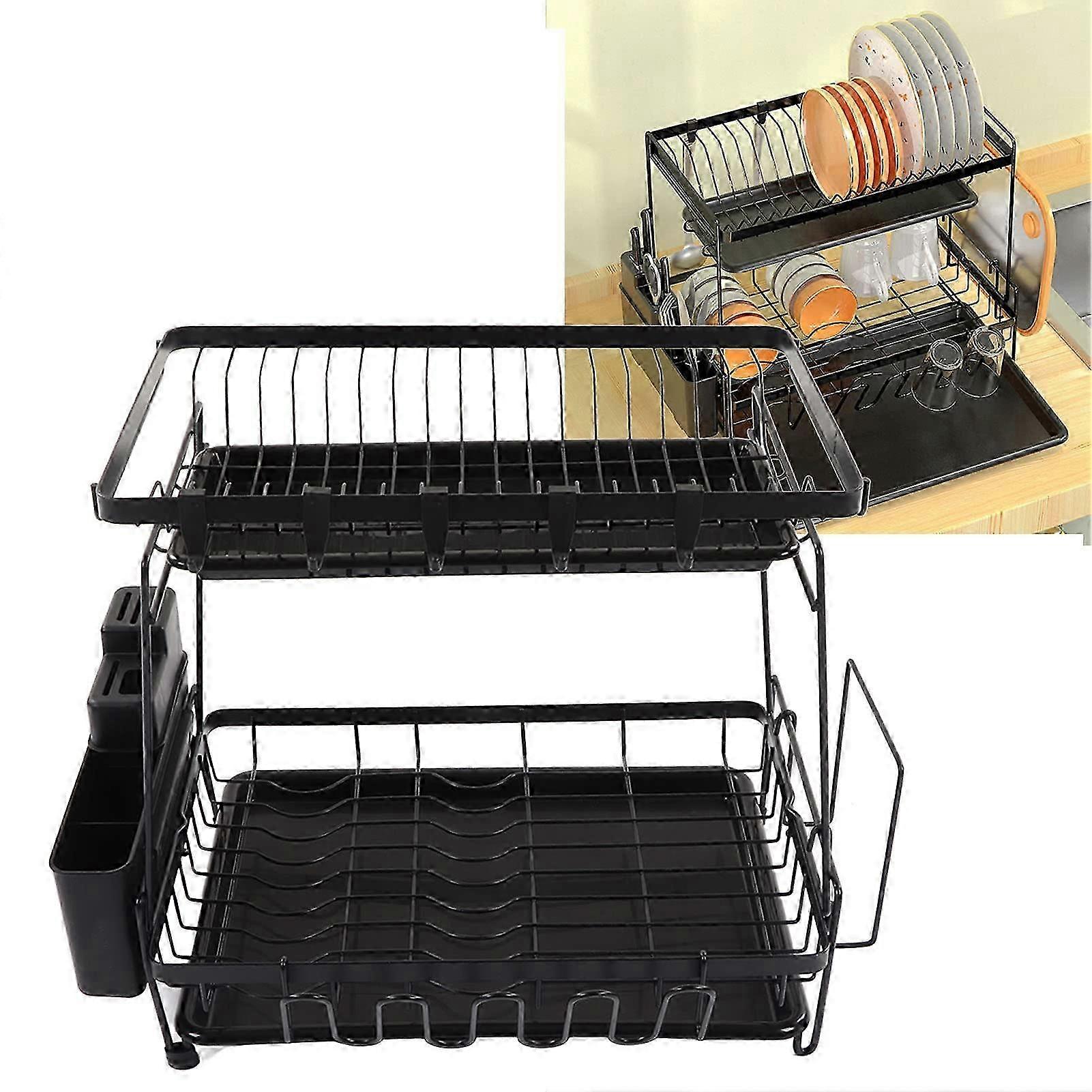 Detachable Carbon Steel Dish Drying Rack - Rustproof Kitchen Organizer