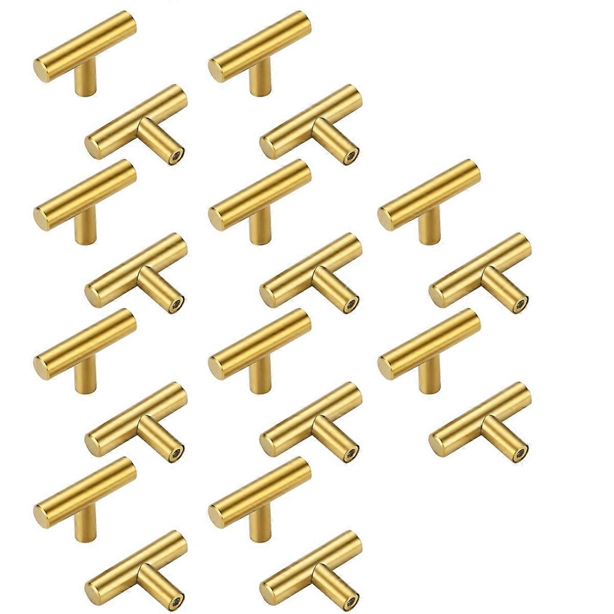 20PCS Gold Cabinet Knobs 2 Inch,Brass Drawer Knobs Single Hole Gold T Bar Hardware Drawer Pulls for