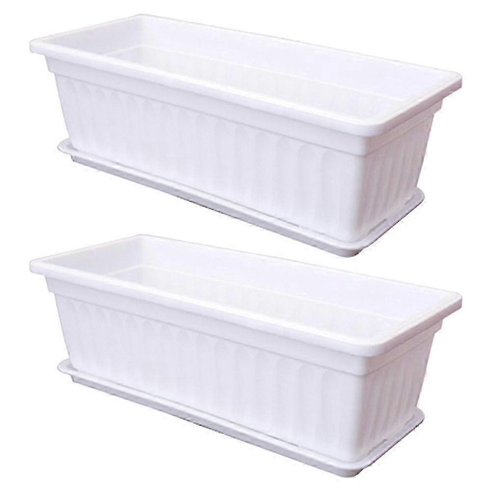 Set of 2 Rectangular Plastic Flower Pots with Saucers for Planting Vegetables and Flowers