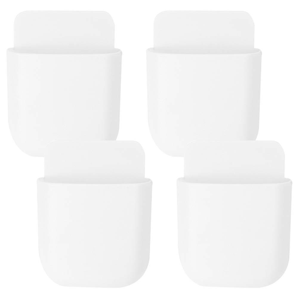 4pcs Wall Mounted Phone & Remote Storage Boxes, Space Saving Organizer for Charging Stand & TV Controller Holder, White