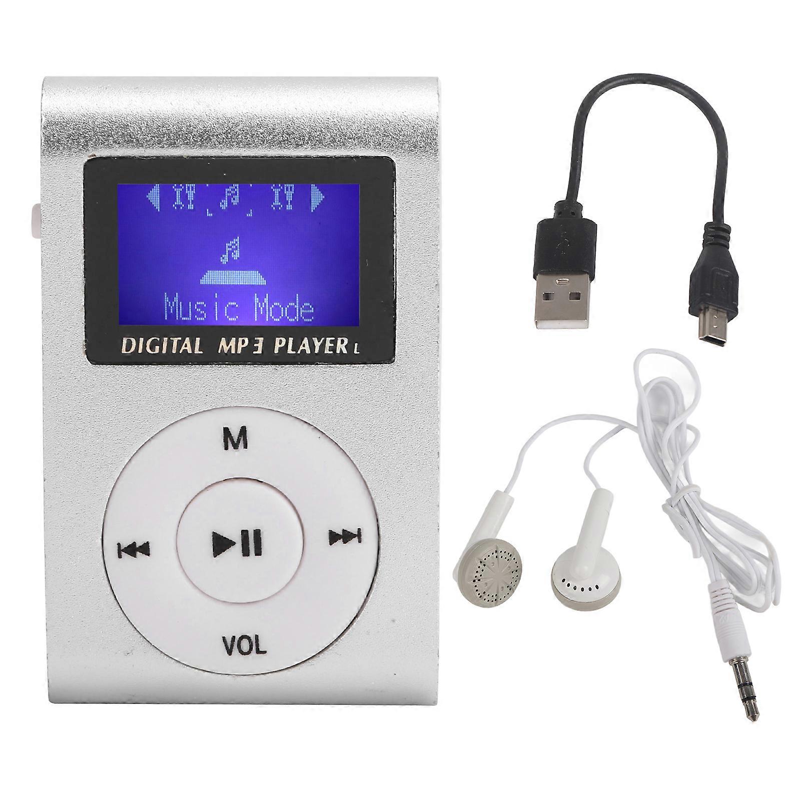 Mini Portable MP3 Player with LCD Screen and Back Clip for Sports, Compatible with Memory Cards (Silver)