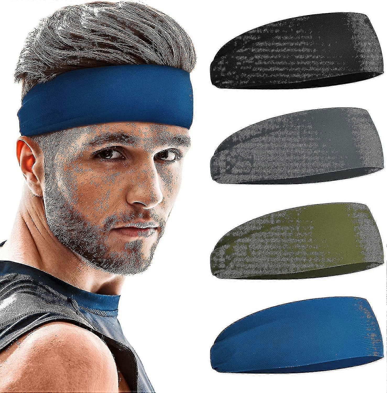 عصابة رأس رجالي 4 حزمة، عصابات رأس رياضية للرجال، عصابة شعر للجنسين (ruipei)