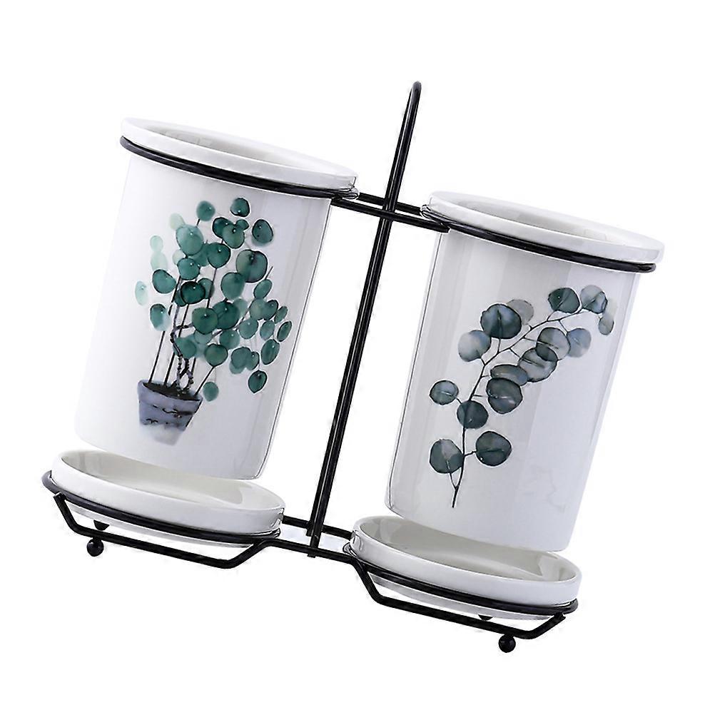 Ceramic Chopsticks Storage Holder Home Use Tableware Rack 19.8x19cm Drain Water 1Set