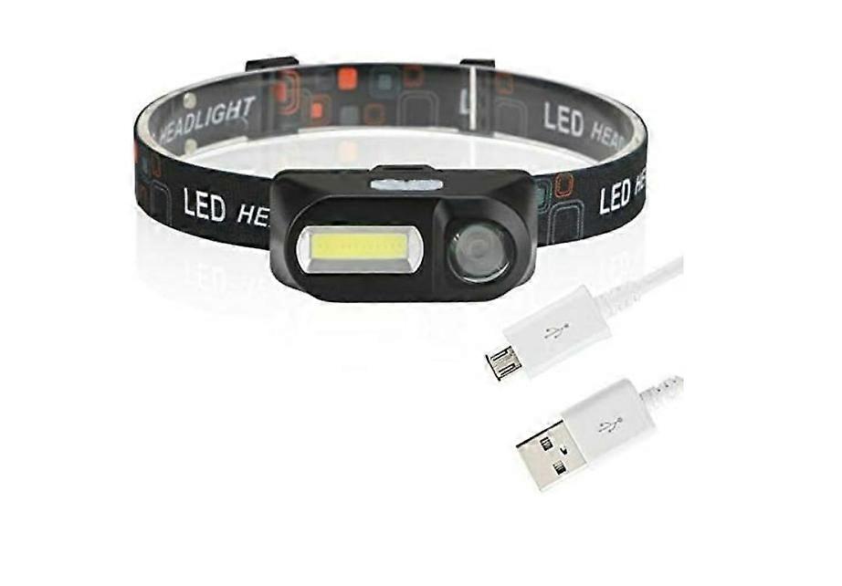 LED USB Rechargeable Headlamp Waterproof Head Torch Headlight 180 LM (COB)+100 LM (XPE) 6 Modes Head Flashlight for Fishing Camping Hiking(Black)