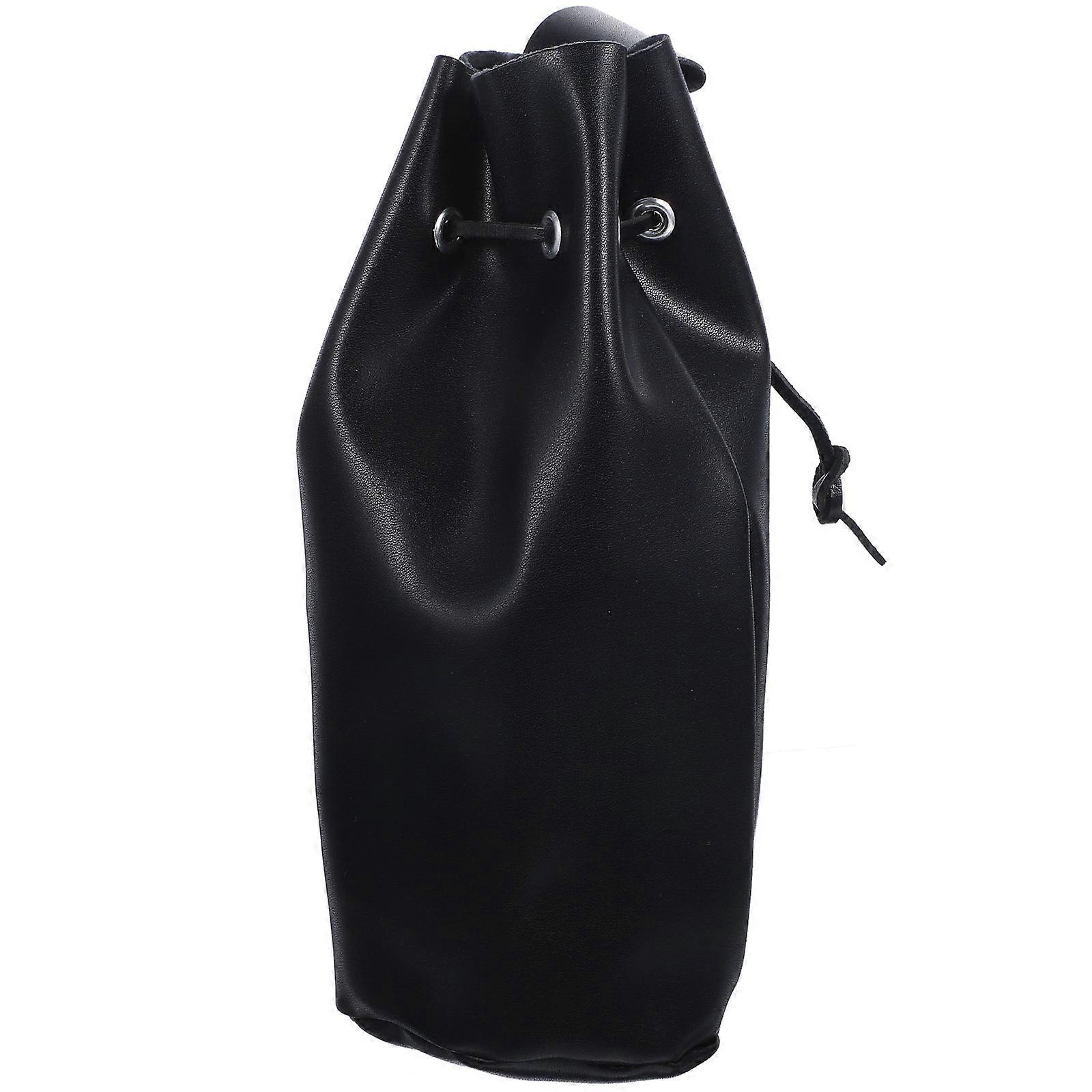 Small Drawstring Pouch Medieval Faux Leather Pouch Portable Drawstring Purse Masquerades Costume Accessory Black 21X11X8CM 1Set
