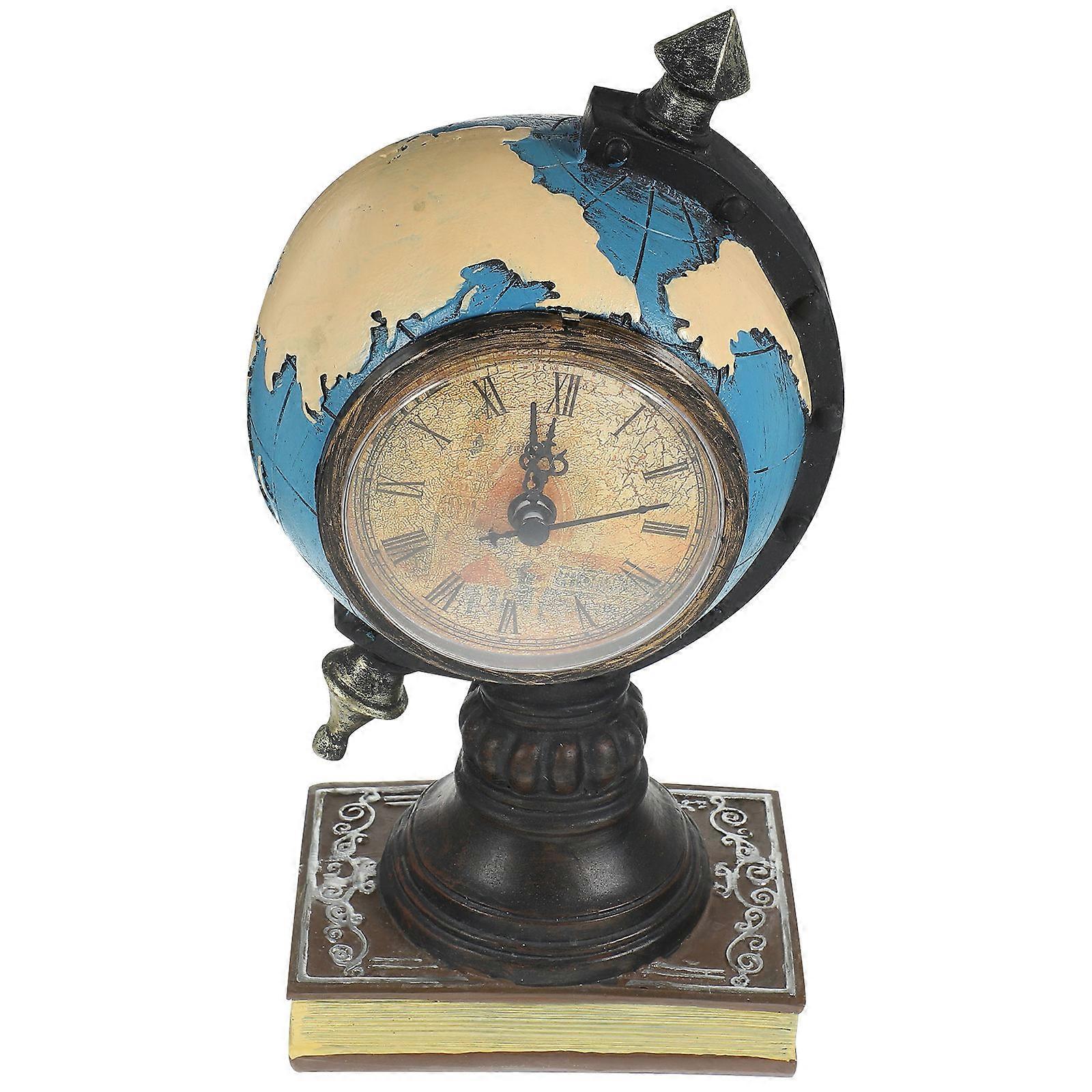 Retro Resin Clock Adornment Globe Shaped Timekeeping European Style For Living Room 23.00X13.00X10.00CM 1Pcs