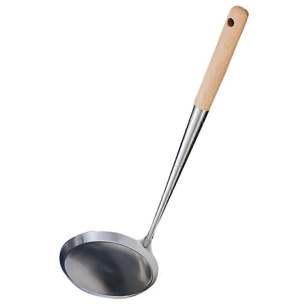 Non Stick Stainless Steel Frying Spoon with Long Wooden Handle – Lightweight, Ergonomic Kitchen Tool for Safe Cooking and Serving of Fried Snacks at