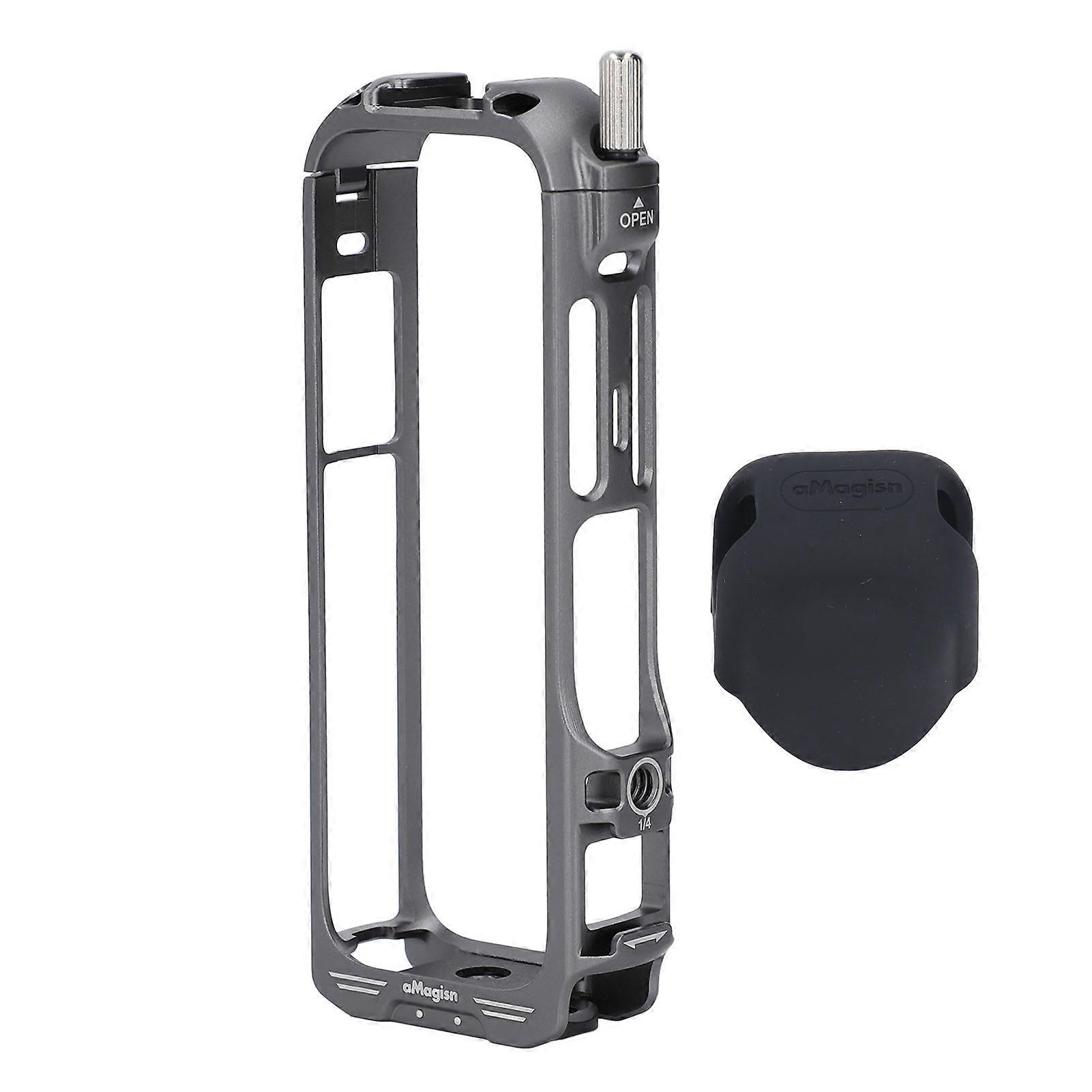 Action Camera Cage for X4, Aluminum Alloy Magnetic Housing Protective Frame with Silicone Lens Cover, 1/4 inch Thread, Dual Cold Shoe Mount