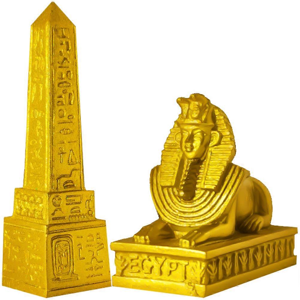 Ancient Egypt Artifacts Obelisk Shape Home Decoration Golden Color 6.70X6.00X3.00cm Desktop Decor 2Pack