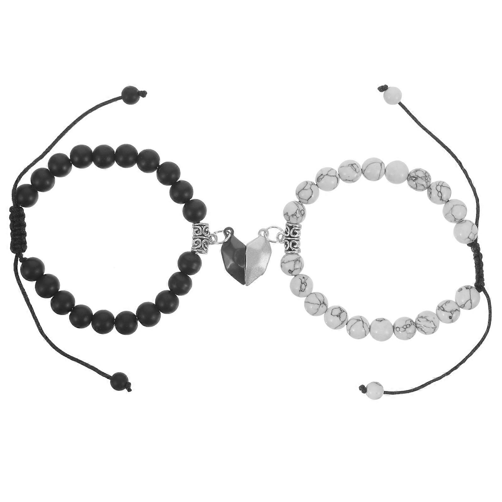 Matching Bracelet Beaded Bracelets Black Matte Material Non-fading Comfortable to Wear 1Pair