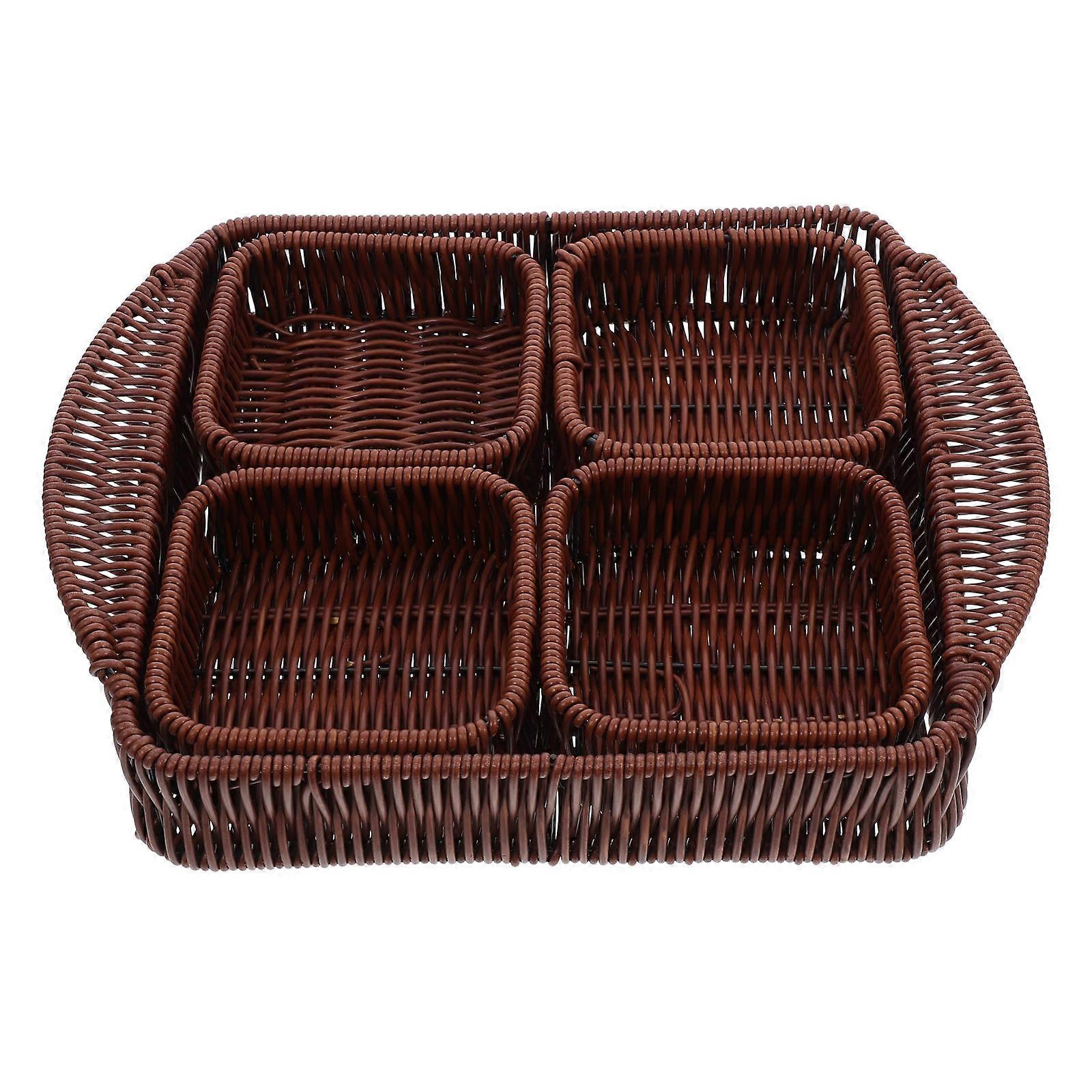 Bread Tray Imitation Rattan Woven Snack Plate For Nut and Snack Storage Home Use 32.00X26.00X6.50CM 1Set