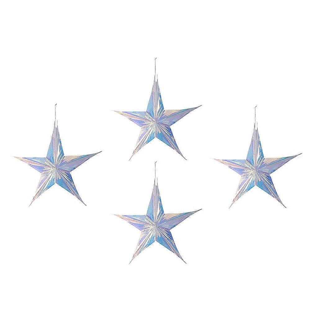 Decorative Party Star Prop Five-Pointed Star Pendants Delicate Star Hanging Decor Assorted Color 30x30x8cm 4Pcs