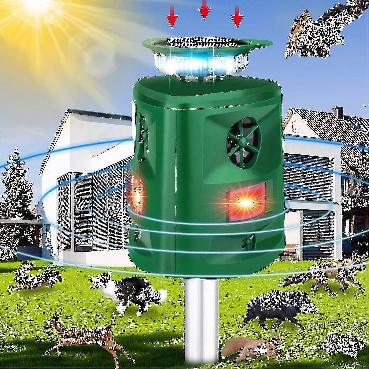 Outdoor Cat Repeller, 360 Solar Ultrasonic Animal Repellent with Motion Sensor & LED Flashing Light, Cat Scarer 5 Modes Adjustable Waterproof Dog Rabb