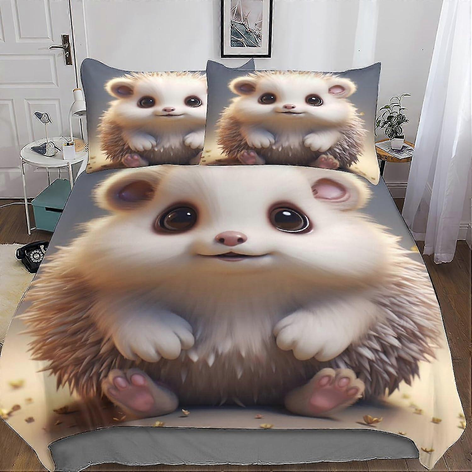 Conjunto de Capa de Edredom Hedgehog Capa de Colcha de Cama Impressa para Decoração de Cama, Microfibra Ultra Macia com Zíper Oculto 3 Peças