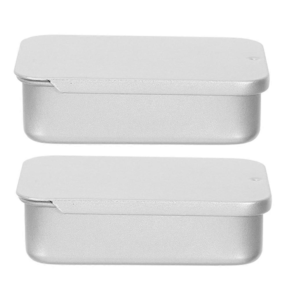 Slide Top Metal Box 2Pcs Silver Lidded Tinplate Box for Easy Slide Access Storage