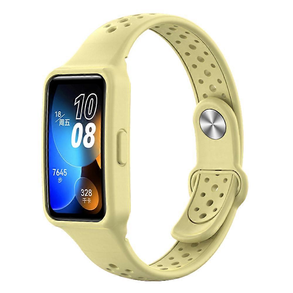 Silicone Band for Huawei Band 9 NFC / 9 / 8 NFC / 8 Reverse Buckle Holes Design Strap Integrated with Watch Case Gold