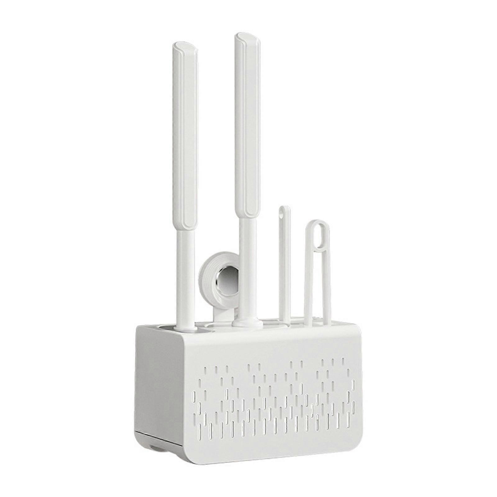 Soft Bristles Toilet Scrubber Set With Nonslip Handle Detachable Wall Mount Rack For Modern Bathroom Hygienic White