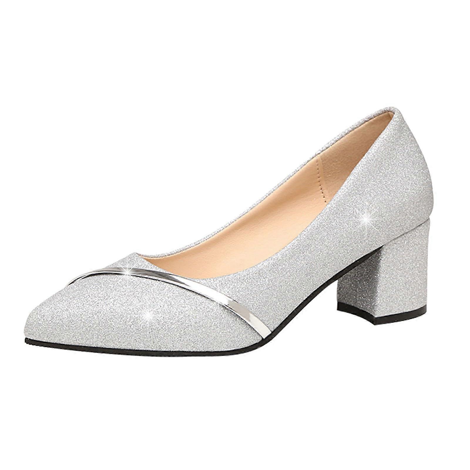Pumps Women's Wide Fit Pointed Toe High Heels Silver 38 EU Model 01 Comfortable Elegant