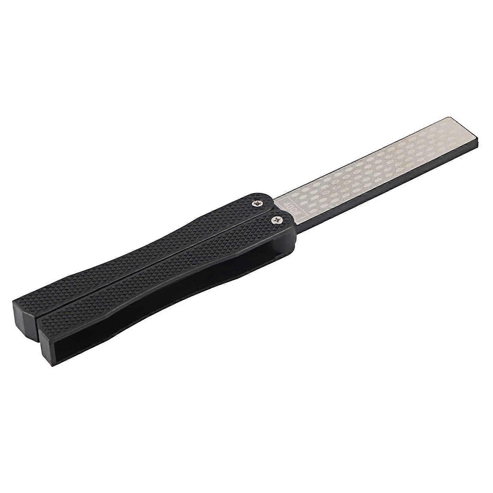 Double Sided Knife Sharpener Portable Folding Portable AntiSlip Diamond Sharpener(Black )