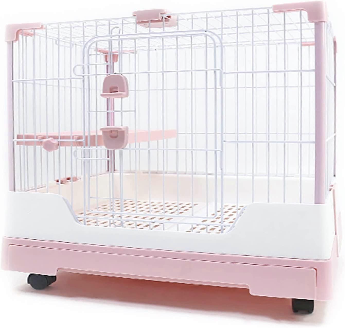Dog Cage for Training Puppy Cage with Latch Door Drawers Rabbit Cat Hamster Cage Indoor Easy Setup (Pink)