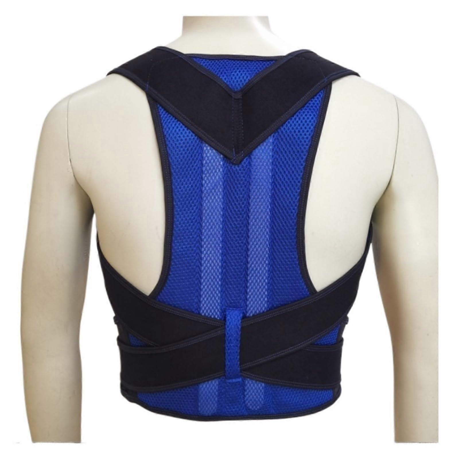 Back Support Posture Corrector Belt for Full Back and Shoulder Support in Blue (3XL) - Adjustable Brace Trainer