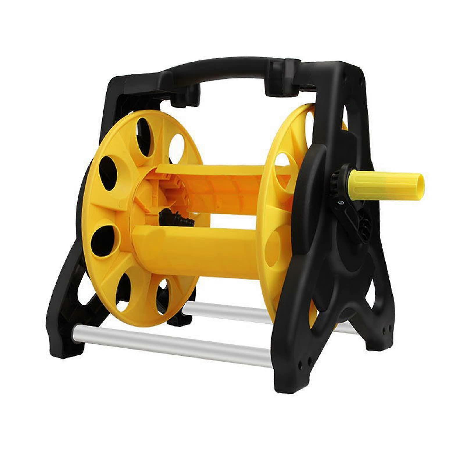Hose reel with metal interface, doublesided slot, triangular design, garden hose holder for outdoor use