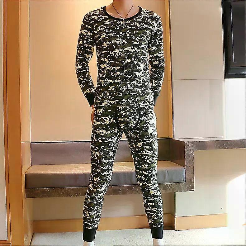 Youth Fashionable Thermal Underwear for Men Autumn Clothe and Pant Set Warm Camouflage Printed Elastic Cotton Comfy Bottom Basic