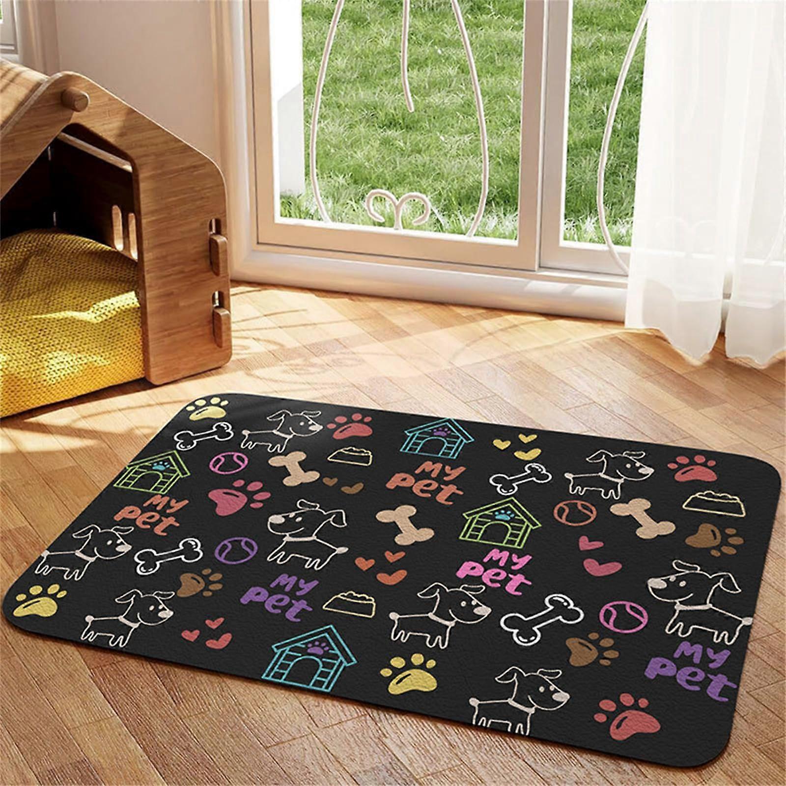 Bowl Mat Dog Cat Feeding Bowl Mat, Absorbent Pet Mat NonSlip Washable (Black Dog, 40x60cm)
