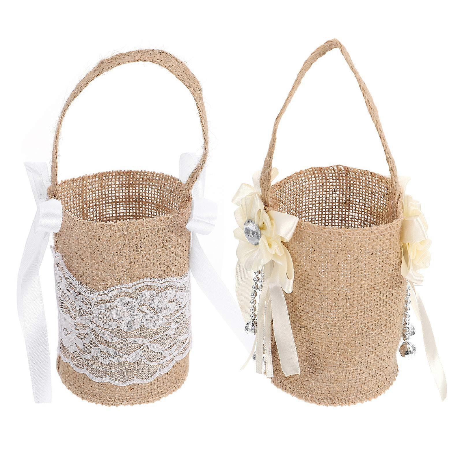 2pcs Wedding Flower Girl Baskets with Ribbon Decoration